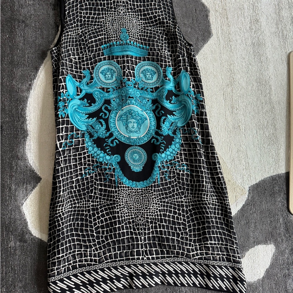 Versace Black and Blue Graphic Dress